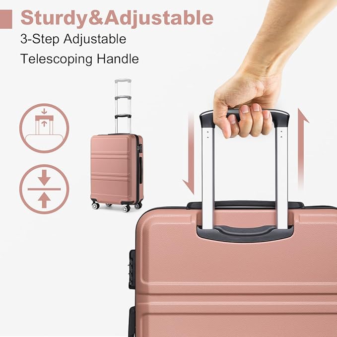 Kono 4 Piece Luggage Sets Expandable(only 28") with Spinner Wheels TSA Lock Lightweight PC+ABS Hardside Travel Rolling Suitcases 20in 24in 28in Carry on and 12in Mini Cosmetic Case Nude/Rose Pink