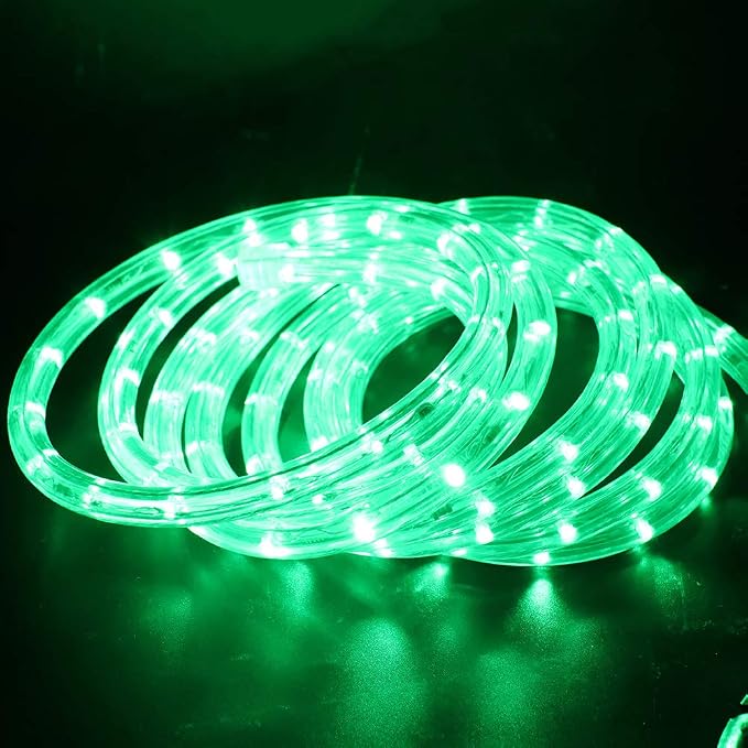 2-Wire Waterproof 1/2" LED Rope Light Kit, 110V-120V PVC 30 LED/M Tube Lights Strip for Background, Outdoor, Christmas, Home Decoration (16.4ft/5m, Green)