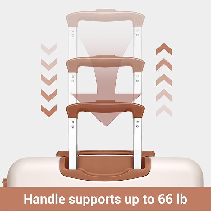 Kono Expandable 20 Inch Carry On Suitcase Airline Approved, Lightweight ABS+PC Hardshell Luggage with 360° Silent Spinner Wheels, Cream/Brown