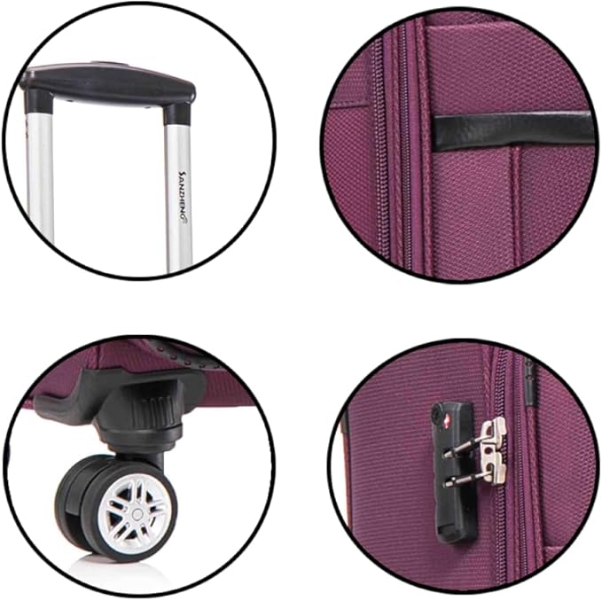 Lispin Luggage Set Softshell Expandable 4 Piece Suitcase with Wheels Softside Lightweight Travel Carry on Luggage (Purple + Fabric + 3-piece)