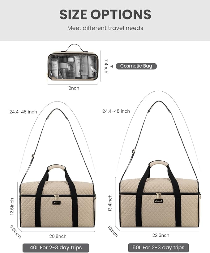 LOVEVOOK Travel Duffle Bag - Weekender & Overnight Bag with Toiletry & Wet Pocket, Carry-On Size, 3pc Set