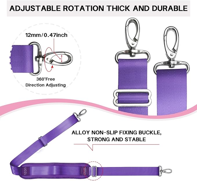 59 Inch Shoulder Straps, Soft with Ultra-Thick Fixed Shoulder Pad, Two Way Independently Adjustable Buckle Replacement Straps for Laptop Bag Messenger Bag Tool Bag Luggage,Purple