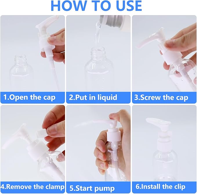4 Pack 3.4 Oz (100ml) TSA Approved Travel Pump Bottles for Toiletries Clear Travel Size Bottles Leak Proof with Labels