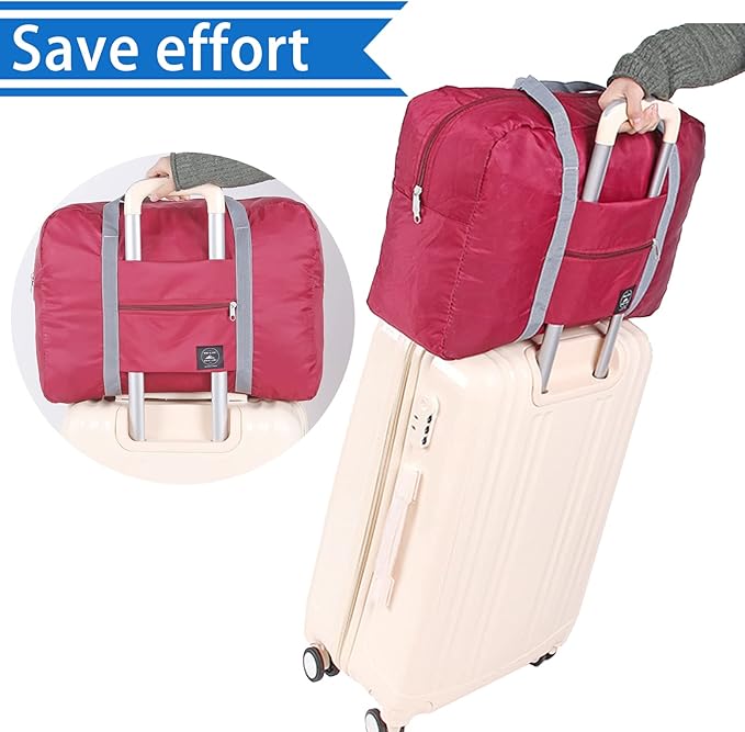Foldable Travel Duffel Bags 2PCS Tote Carry On Luggage Spirit Airlines Personal Item Sports Gym Weekender Overnight Bags for Women and Men (Red+Blue)