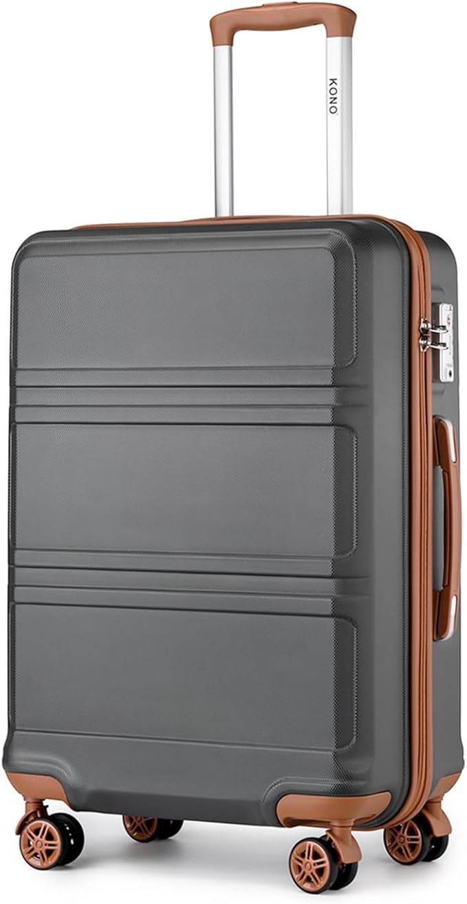 Kono 24 Inch Luggage Suitcase with Spinner Wheels TSA Lock Lightweight PC+ABS Hardside Medium Checked Luggage Durable Rolling Suitcase Apricot Grey