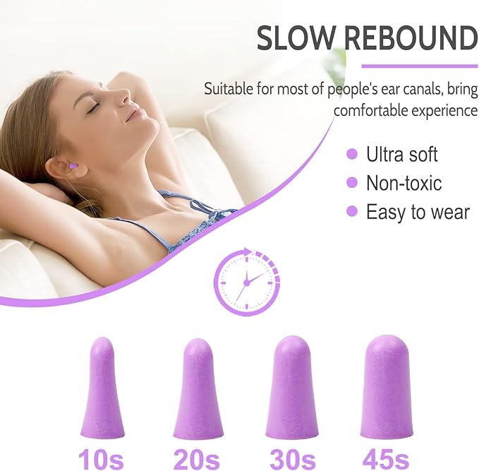 LYSIAN Ultra Soft Foam Earplugs Sleep - 38dB SNR Noise Cancelling Ear Plugs for Sleeping, Shooting, Snoring, Work Loud Sound Reduction- 60 Pairs Valued Pack,Purple