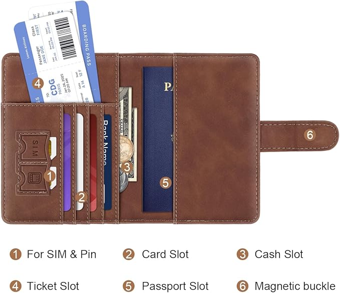 Passport Holder Wallet Cover Personalized Letter A-Z Travel Wallet RFID Blocking Passport Cover Wallet Case for Travel Passport Book Holders for Women and Men, Brown-H