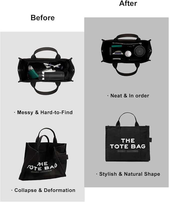 Purse Organizer Insert For Handbags, Tote Bag Organizer Insert, Compatible with MJ Tote and Onthego(X-Large, Black)