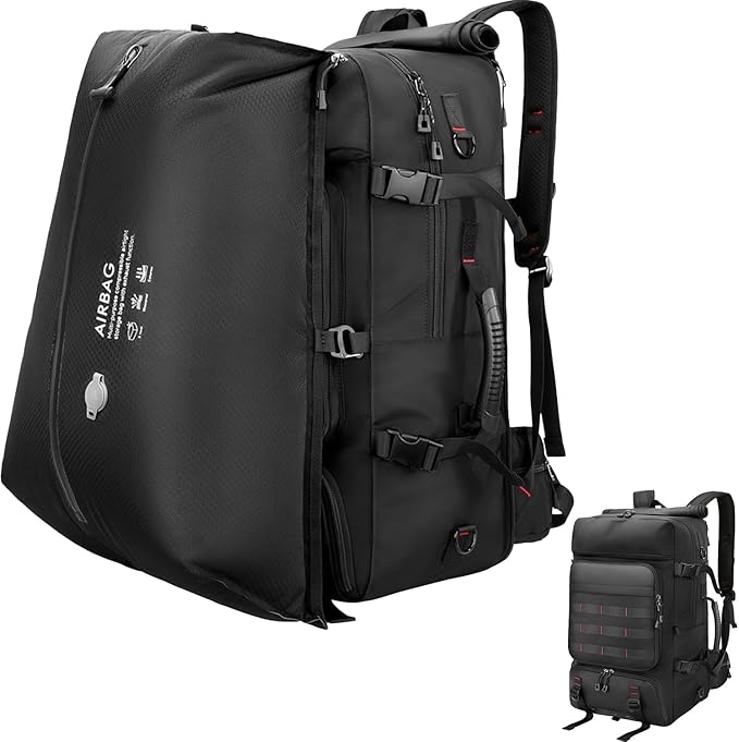 SWICKY Travel Backpack with Vacuum Air Bag, 60L Expandable Large Capacity Vacuum Seal Backpack for 17 Inch Laptop, Water Resistant,One Week Business Travel - Pressing by Hand