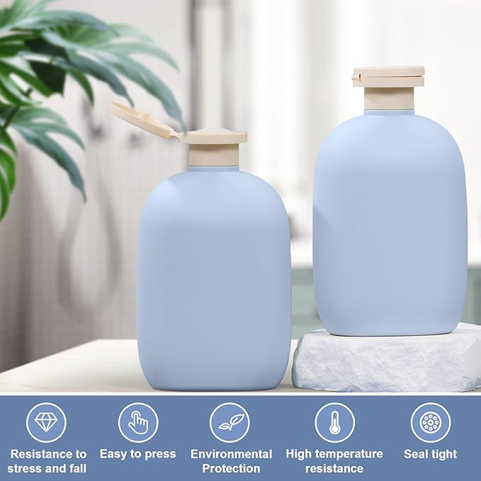 8.8 oz Plastic Travel Shampoo Bottles, Empty Plastic Squeeze Bottles with Flip Cap for Toiletries, Leakage-proof Travel Shampoo and Conditioner Bottles (4 pack, BLUE)