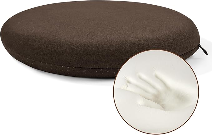 BUYUE Memory Foam Seat Cushion, Dia 16.5" Soft Velvet Round Stool Cushion Anti-Slip Chair Pads, L, Brown