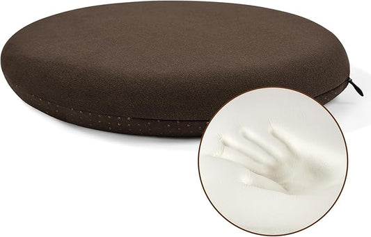 BUYUE Memory Foam Seat Cushion, Dia 16.5" Soft Velvet Round Stool Cushion Anti-Slip Chair Pads, L, Brown