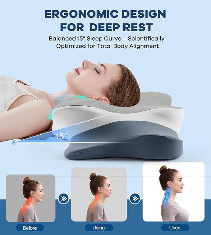 DONAMA Cervical Pillow for Neck and Shoulder Pain Relief, Cooling Contour Memory Foam Pillow, Dual-Height Ergonomic Neck Support Pillow for Side Back Stomach Sleepers with Removable Pillowcase