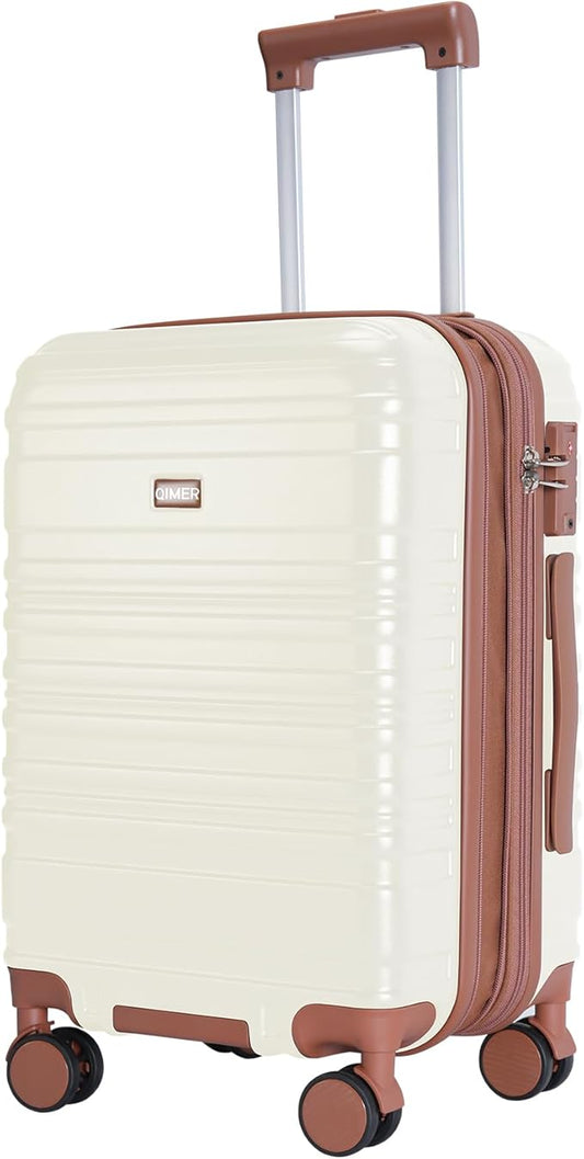 Carry on Luggage, 20Inch Expandable Luggage Airline Approved Hard Shell PC Suitcases with Wheels 22x14x9 TSA Lock Durable Zipper Lightweight Travel for Men and Women, Beige