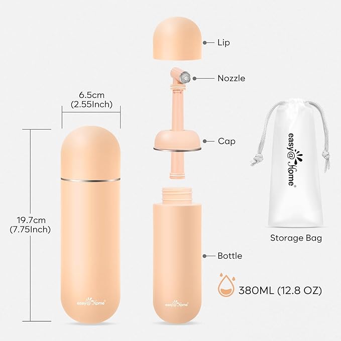 Easy@Home Portable Travel Bidet: Peri Bottle for Postpartum Care - Handheld Sprayer Kit with 380mL (12.8 oz) Capacity Bottle - Personal Hygiene Water Spray for Women & Men | BPA-Free | EPB-01 Brown