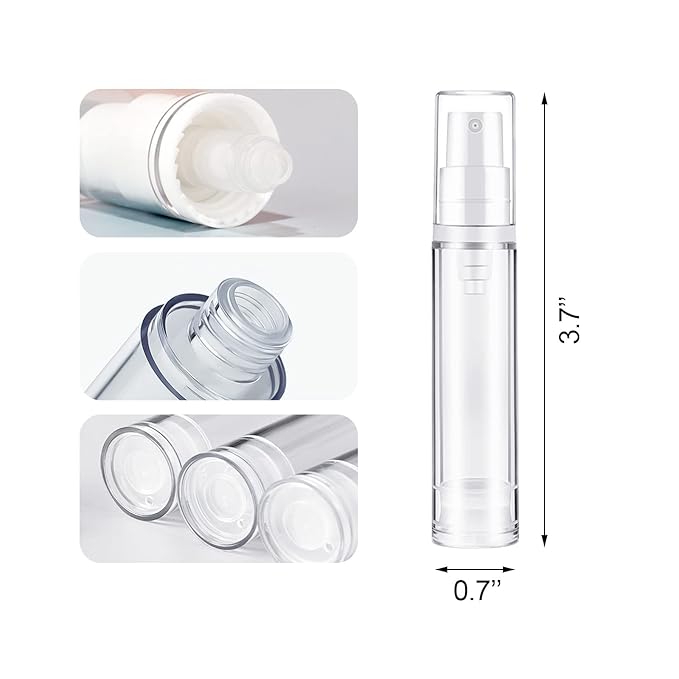 BlingKingdom 3pcs Empty Airless Pump Bottle Refillable Clear Travel Lotion Containers Vacuum Cosmetic Container Press Bottles for DIY Foundation, Gel, Essence, Lotion, Moisturiser (10Ml), 3.0 Count