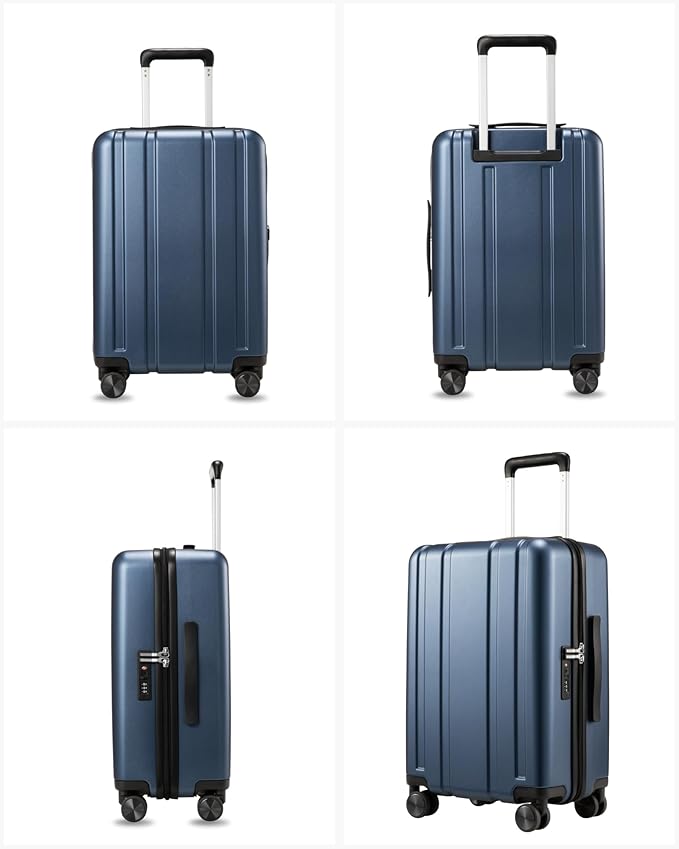 LUGGEX Carry On Luggage 22x14x9 Airline Approved, L2 100% PC Hard Shell Travel Suitcase with Smooth Spinner Wheels, TSA Lock (EX-Core, Blue, 20 Inch, 40L)