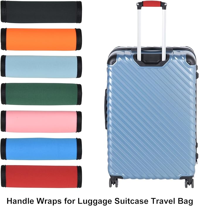4pcs Neoprene Luggage Handle Wraps, Detachable Handle Covers Bright Suitcase Identifier for Travel Bag/Beach Bag/Backpacks (4Pcs-Black & Blue & Green & Red)