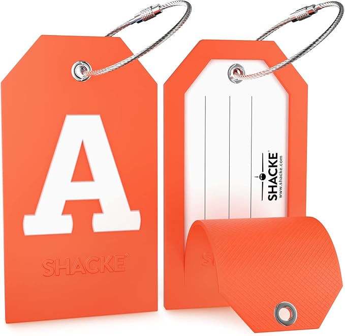 Shacke Initial Luggage Tag with Full Privacy Cover and Stainless Steel Loop – (Letter A)