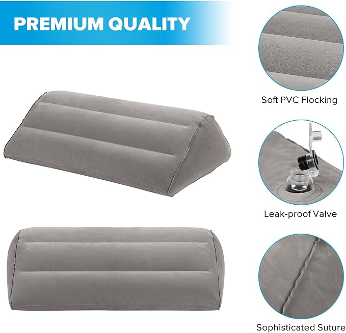 Inflatable Knee Wedge Pillow for Back Sleeping - Ultimate Under Knee Pillow for Sleeping on Back, Comfortable Inflatable Leg Wedge Pillow, Blow up Triangle Pillow for Legs Bolster