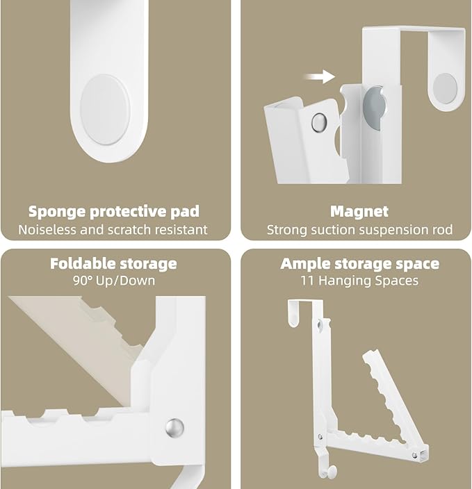 Over The Door Hanger Folding Clothes Drying Rack, Double Fold Hanging Door Hooks Coat Rack with Hooks for Indoor Laundry Room Compact Small Space Foldable Portable Door Hanger Hook Collapsible- 1 Pack