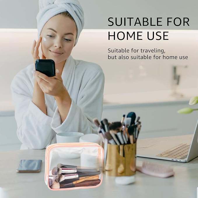 4Pcs Crystal Clear PVC Travel Toiletry Bag Kit for Women Men, Waterproof Vinyl Packing Organizer Storage Bags with Zipper Handle Straps, Cosmetic Pouch Carry on Airport Airline Compliant Bag Handbag