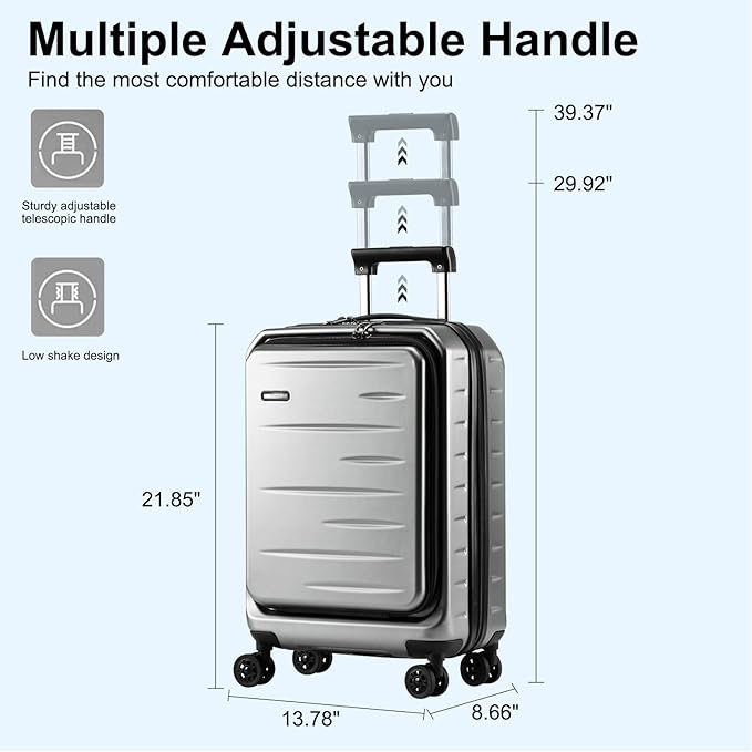 Carry On Luggage 22×14×9 Airline Approved, 20 Inch Lightweight ABS+PC Hard Shell Suitcases with Front Pocket, Spinner Wheels, TSA Lock (Dark Gray, 1PC)