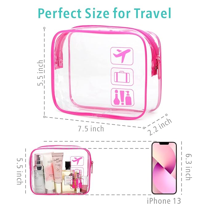 F-color TSA Approved Toiletry Bag 5 Pack Medium - Clear Makeup Bag Travel Quart Size for Women Men, Clear Cosmetic Bag Airport Airline Compliant Carry on Bag, 5 Colors