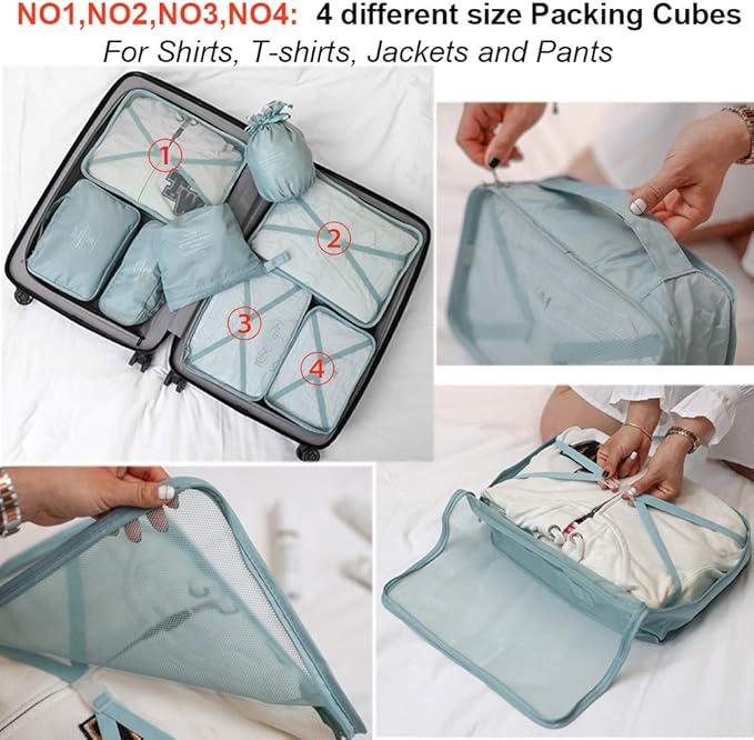 Travel Packing Cubes 8 Pcs Set, Luggage Packing Organizers with Shoe Bag and Toiletry Bag