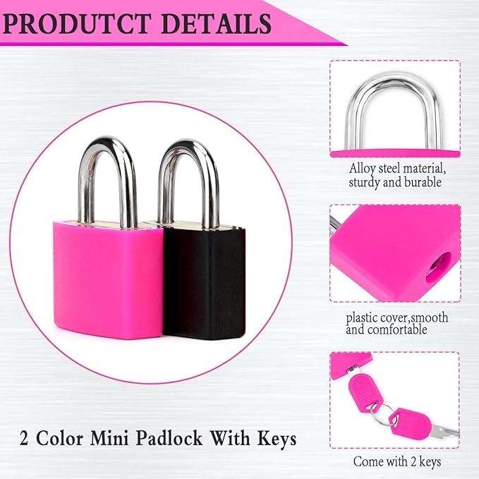 2 Pcs Small Locks with Keys,Multicolor Mini Key Locks, Plastic-Covered Copper Keyed Padlock for Luggage, Backpack, Gym Locker, Suitcase, Boxes
