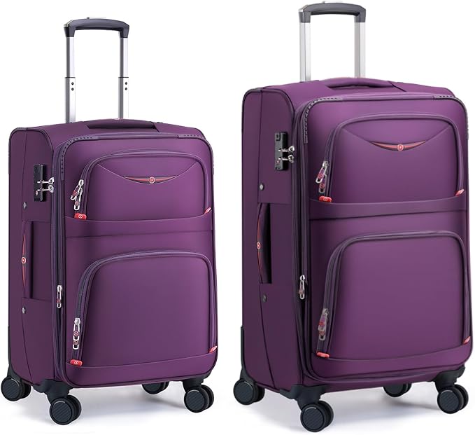 Softside Expandable Luggage with 4 Spinner Wheels, Durable Carry-On Luggage Suitcase (Purple, 2-Piece Set 21/25)
