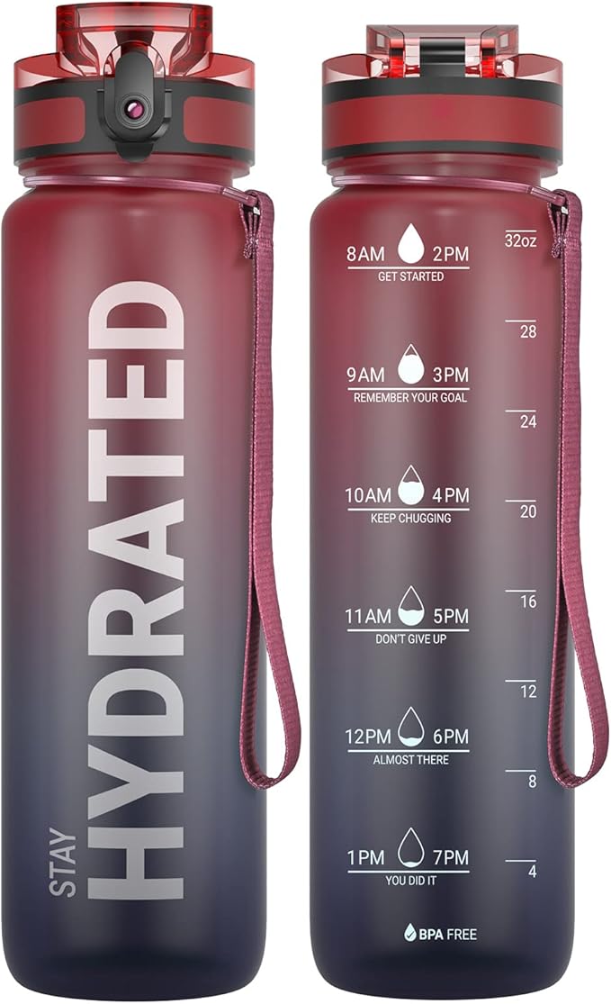 Sahara Sailor Water Bottle 32oz, Durable and Leakproof Water Bottles Motivational with Time Marker, Tritan, BPA Free, Wide Mouth with Easy Clean Brush for Gym, Travel, Home, School, Office (1 Bottle)