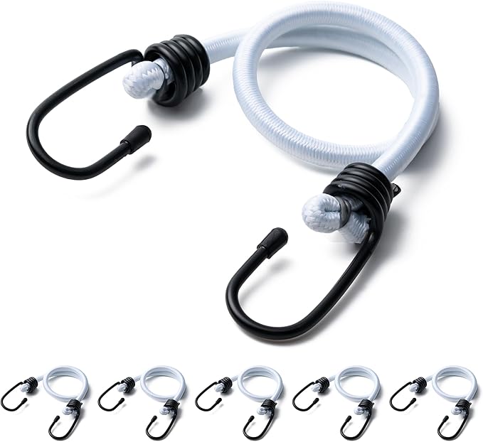 Aegero 18inch Bungee Cords with Hooks,6Pcs Heavy Duty Extra Strong Outdoor Elastic Rope,Multi-Purpose Elastic Bungee Straps for Luggage,Camping,Tarps,Bike Rack,Outdoor Tent,Weatherproof（White）