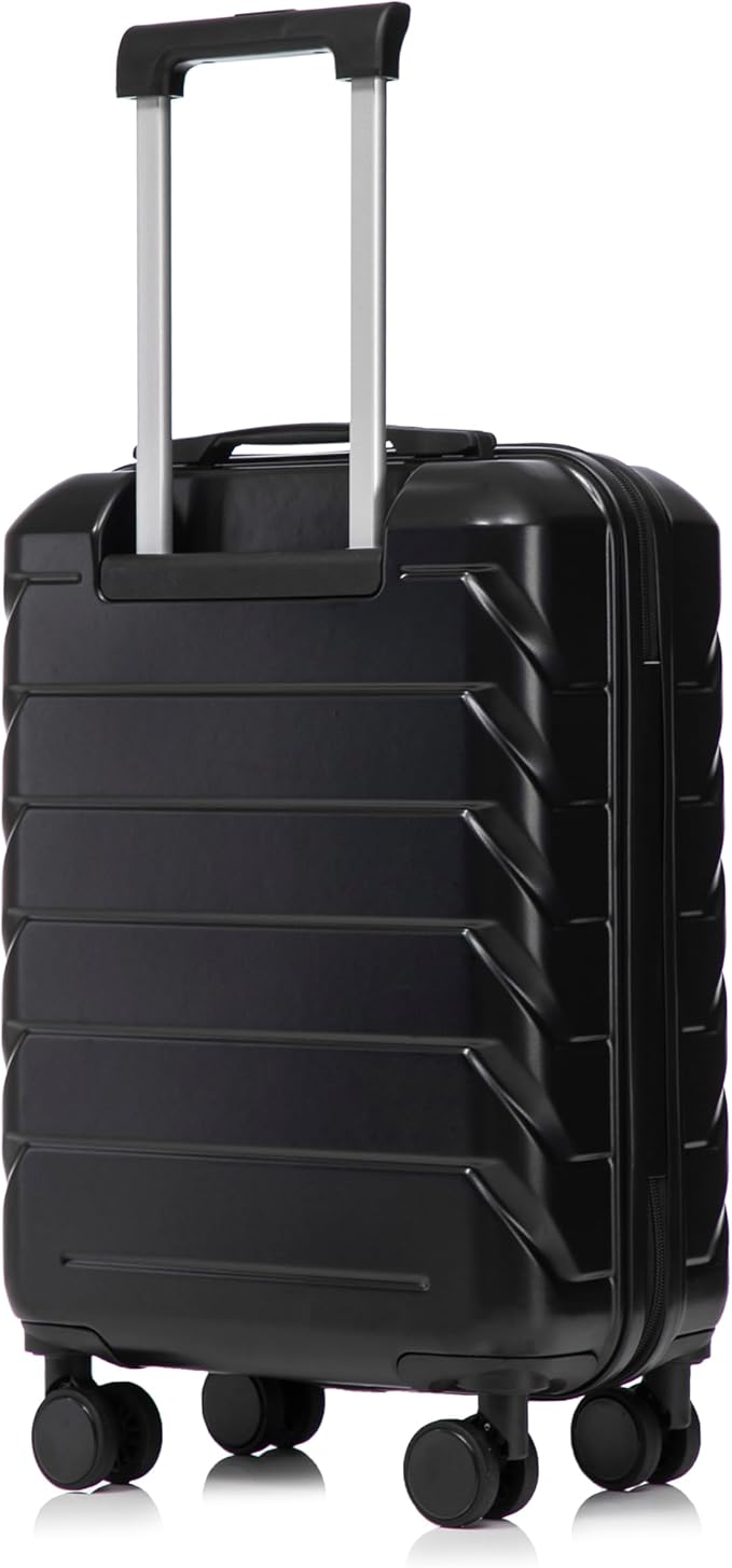 20 Inch Carry On Luggage, Lightweight ABS Hard Shell Suitcase with Spinner Wheels, Durable Travel Luggage with Combination Lock & Side Hooks for Men Women, Black