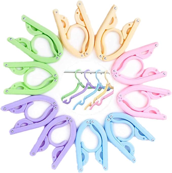 10pcs Colorful Travel Hangers Accessories. Portable Folding Clothes Hangers. Foldable Clothes Drying Rack