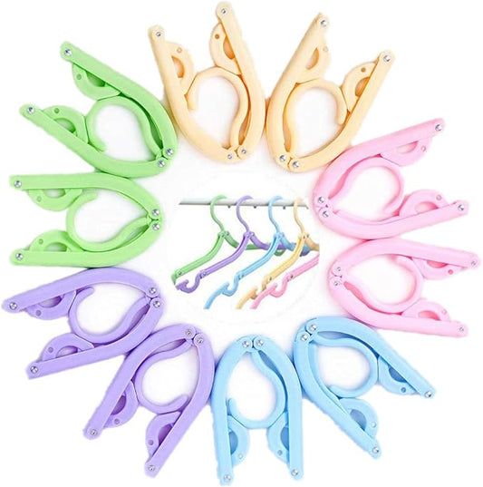 10pcs Colorful Travel Hangers Accessories. Portable Folding Clothes Hangers. Foldable Clothes Drying Rack