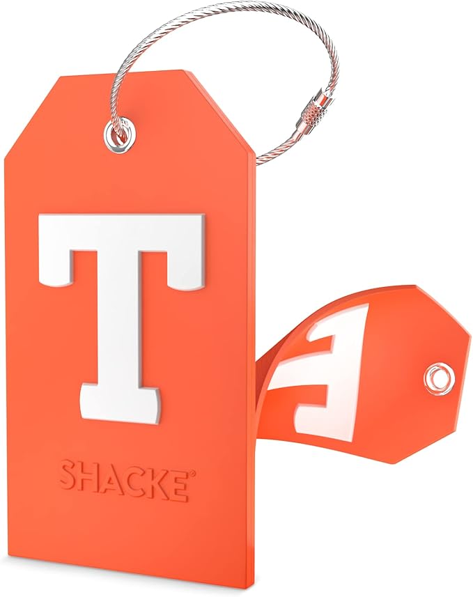 Shacke Initial Luggage Tag with Full Privacy Cover and Stainless Steel Loop – (Letter T)