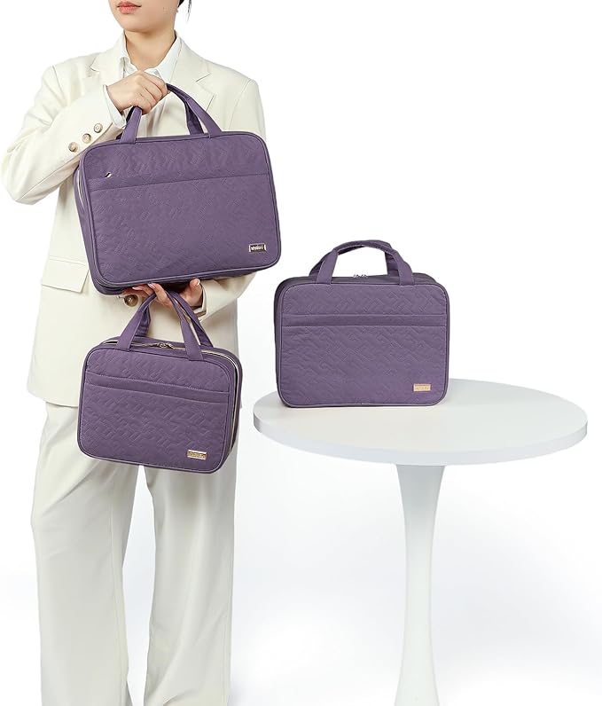 NISHEL Travel Toiletry Bag for women, Portable Hanging Organizer for Family-Sized Shampoo, Conditioner, Brushes Set, Makeup Accessories, Extra Large Size, Purple