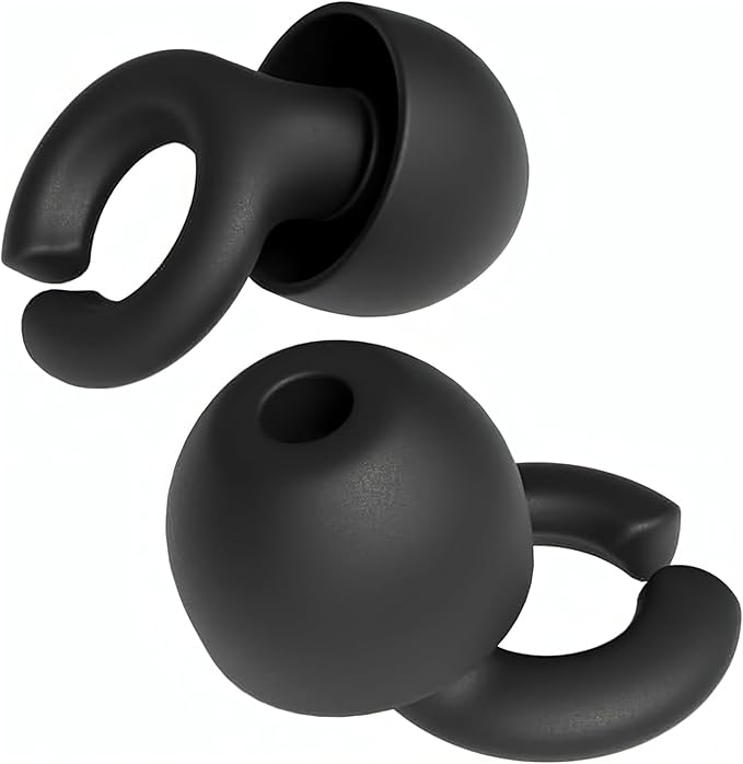 Hush Hoops Ear Plugs, Ultra-Soft Reusable Noise Reducing Earplugs with Horseshoe Shape for Comfort, 4 Tip Sizes for Customizable Fit, 17dB (NRR) Noise Reduction Rating, Black, 1 Pair with Travel Case