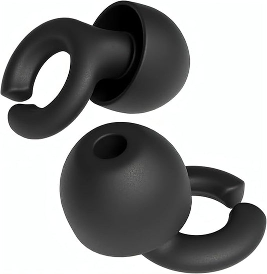 Hush Hoops Ear Plugs, Ultra-Soft Reusable Noise Reducing Earplugs with Horseshoe Shape for Comfort, 4 Tip Sizes for Customizable Fit, 17dB (NRR) Noise Reduction Rating, Black, 1 Pair with Travel Case