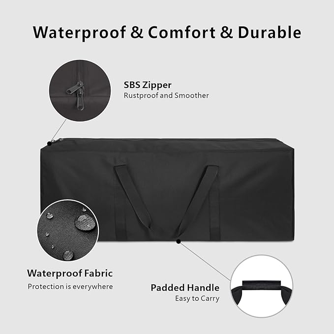 TOPDesign 1-Pack 42 Inch Medium Zippered Duffel Bag for Travel Camping Sports Equipment Storage, Waterproof Foldable Luggage Bag with Padded Handles (Black)