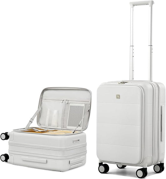 Hanke Hardside Expandable Carry On Luggage, 20 Inch Top Opening Trunk Luggages with Spinner Wheels, All-PC Hard Shell Carry-On Suitcase, Lightweight & TSA Airline Approved (Smoke White, 46L)