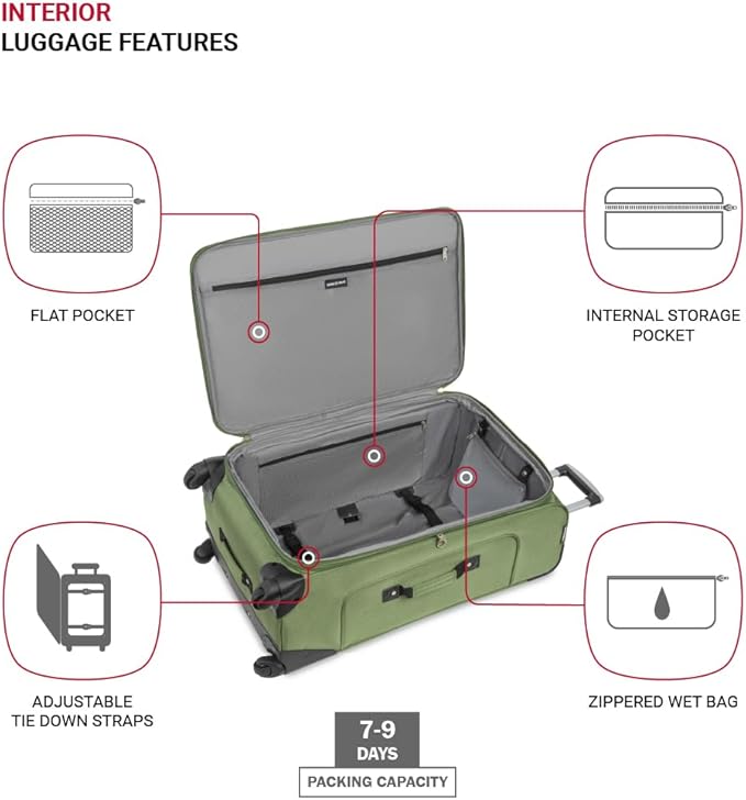 SWISSGEAR Sion Softside Expandable Spinner Luggage Durable Lightweight Travel Suitcase, Evergreen, Checked-Large 29-Inch