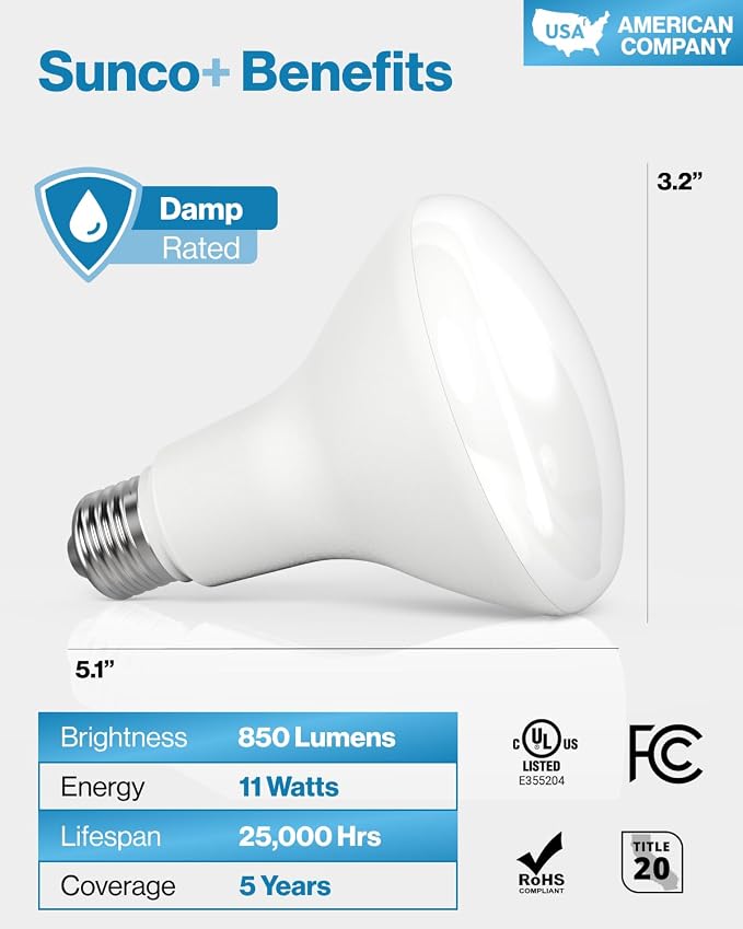 Sunco 6 Pack BR30 LED Bulb Flood Light, E26, 11W=65W, 2700K Soft White | 850LM, Dimmable, Indoor, Home, Bedroom, Kitchen Lighting, Recessed Can Light Bulbs, Medium Base, Recessed Flood Light Bulbs