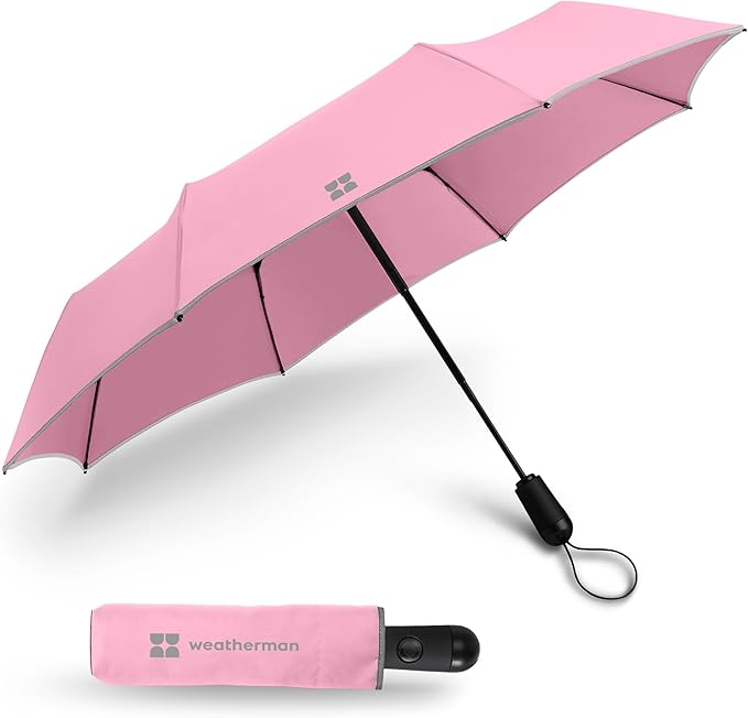 Weatherman Umbrella - Premium Small Compact Mini Umbrellas for Traveling - Windproof Umbrellaas Resists Up to 45 MPH Winds - Traveling Umbrellasa for Rain, Wind, Purse, Pocket, Backpack, Car - Portable Travel Umbrellas Easy Auto Open Close w/ Strong Fi...