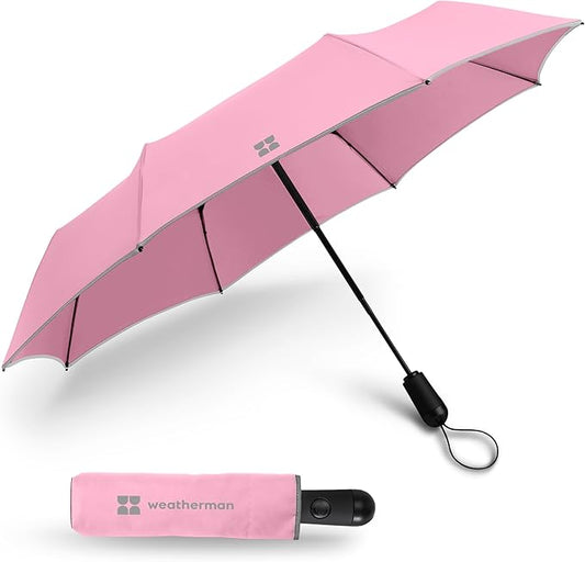 Weatherman Umbrella - Premium Small Compact Mini Umbrellas for Traveling - Windproof Umbrellaas Resists Up to 45 MPH Winds - Traveling Umbrellasa for Rain, Wind, Purse, Pocket, Backpack, Car - Portable Travel Umbrellas Easy Auto Open Close w/ Strong Fi...