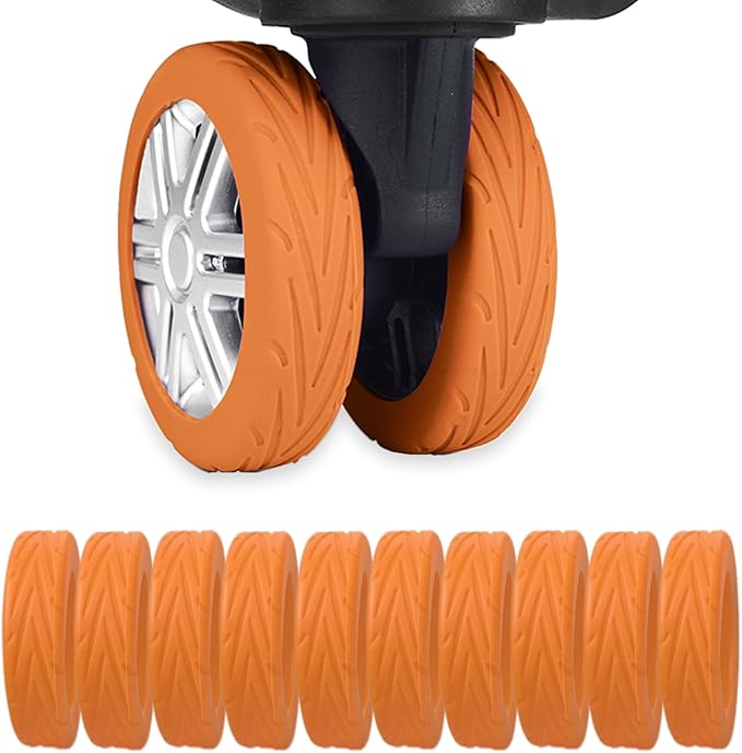 10 Pcs Upgrade Luggage Wheel Covers, Wear-Resistant, Noise-Reduction, Silicone Wheel Protective Covers for 2-2.4" Spinner Wheels, Carry-on Luggage Suitcases, Must Have Travel Accessories（Orange）