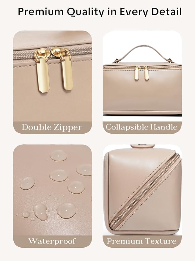 Large Capacity Travel Cosmetic Bag - Portable Makeup Bags for Women Waterproof PU Leather Checkered Makeup Organizer Bag with Dividers and Handle,Toiletry Bag for Cosmetics