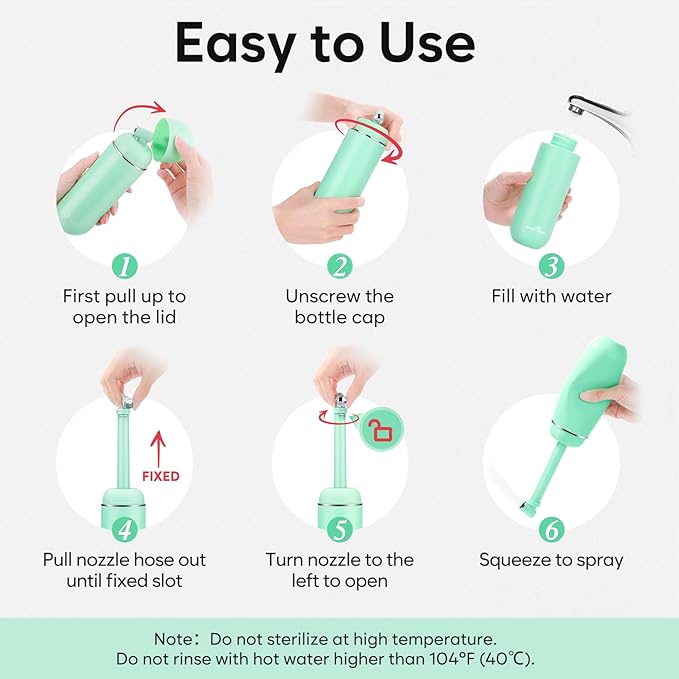 Easy@Home Portable Bidet for Travel: Peri Bottle for Postpartum Care - Handheld Sprayer for Women & Men | 380ml(12.8oz) Large Personal Hygiene Cleaning Bottle | BPA-Free | EPB-01 Green