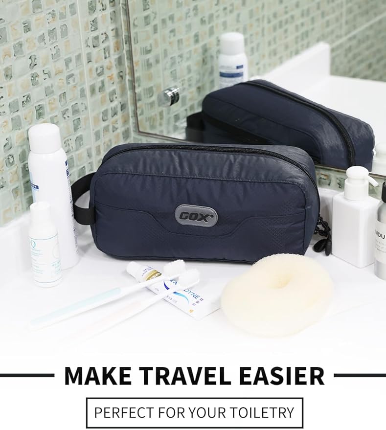 GOX Travel Small Toiletry Bag for Men Nylon Dopp Kit Medicine Bag Organizer Pouch Shave Kits for Teens Bathroom Compact Navy 9.8 * 4.3 * 3.3 Inches
